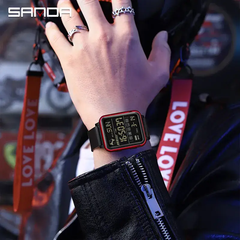 Sanda Digital Men's Watch 14:08 Waterproof Black