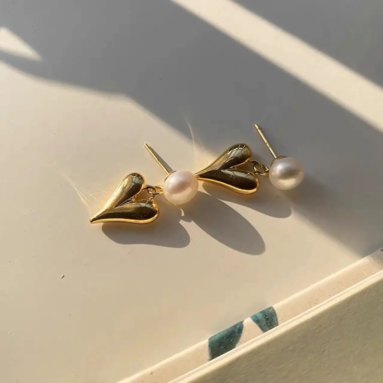 Gilded Love Earrings French Vintage Pearl Ear Studs - Image 2