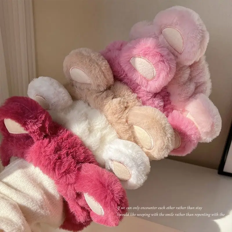 Plush Bear Hairband for Girls Pink Autumn Winter