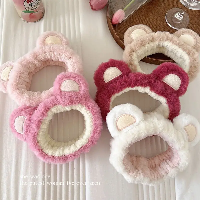 Plush Bear Hairband for Girls Pink Autumn Winter