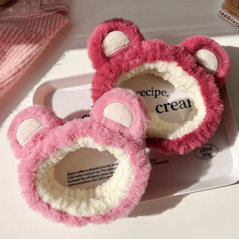 Plush Bear Hairband for Girls Pink Autumn Winter — feature 2