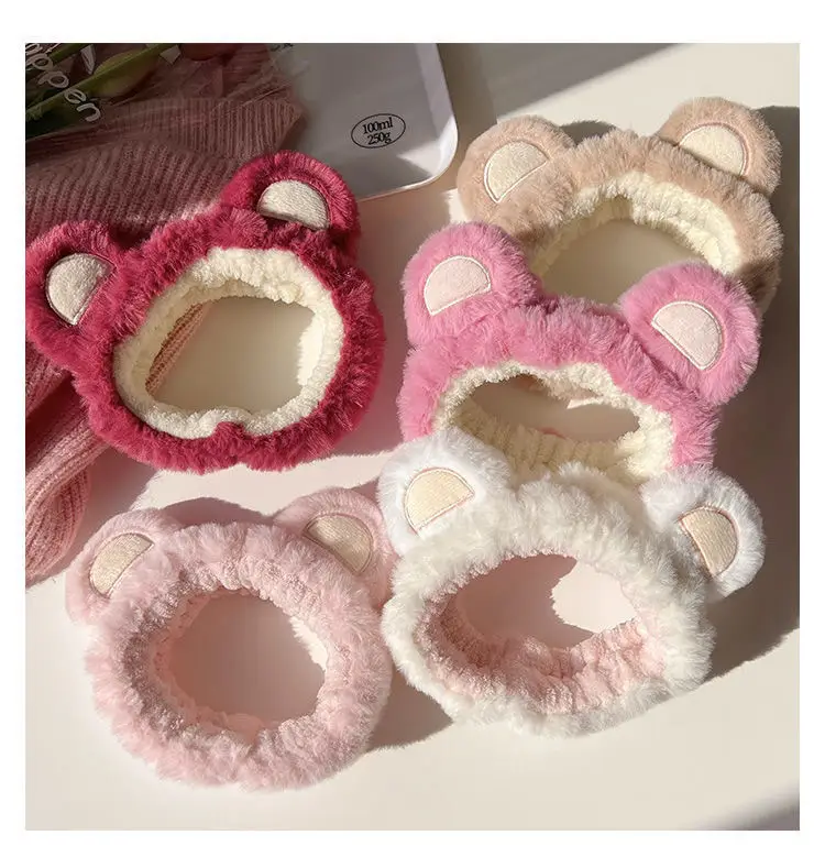 Plush Bear Hairband for Girls Pink Autumn Winter — feature 5