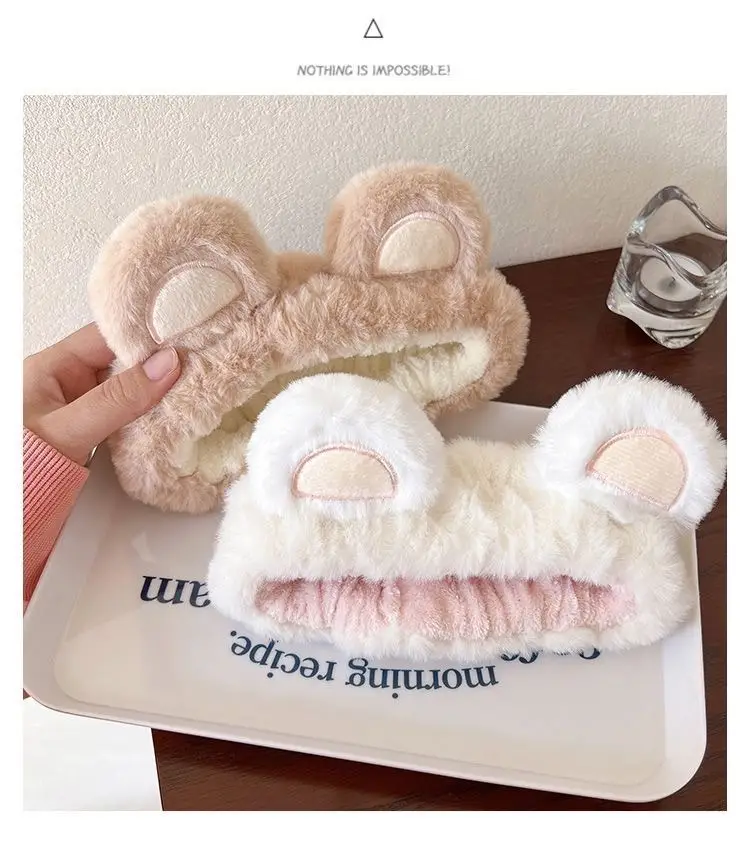 Plush Bear Hairband for Girls Pink Autumn Winter — feature 6