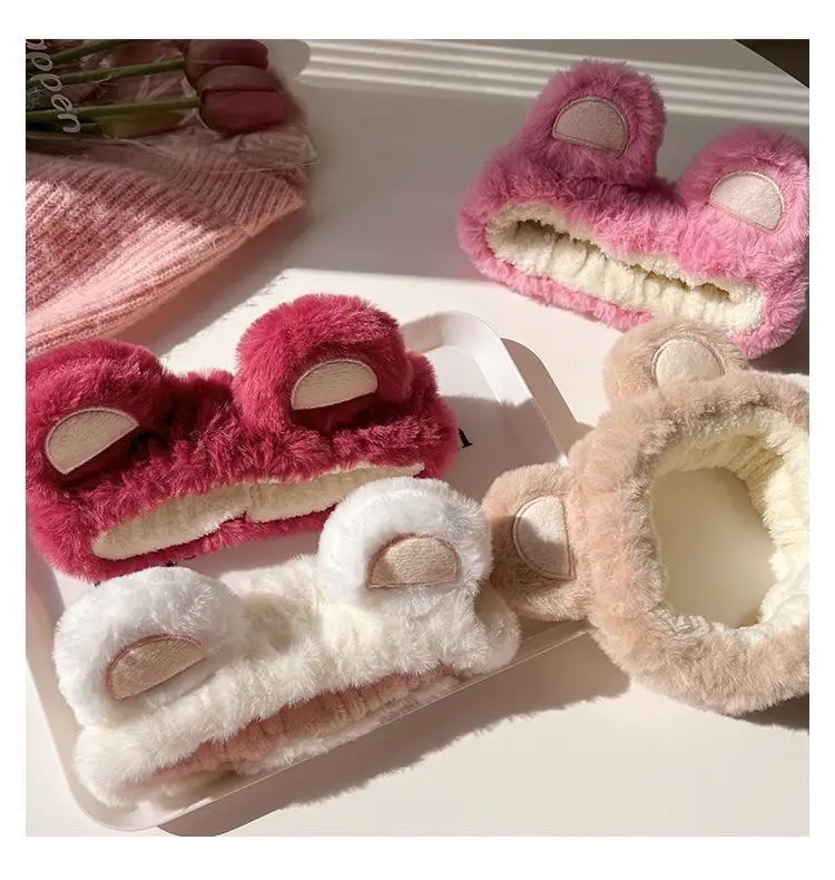 Plush Bear Hairband for Girls Pink Autumn Winter — feature 7