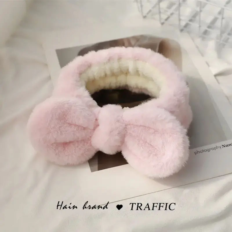 Plush Bear Hairband for Girls Pink Autumn Winter