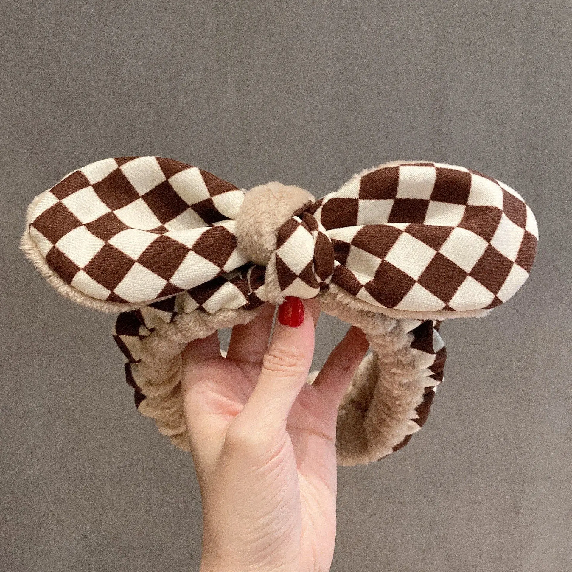 Plush Bear Hairband for Girls Pink Autumn Winter
