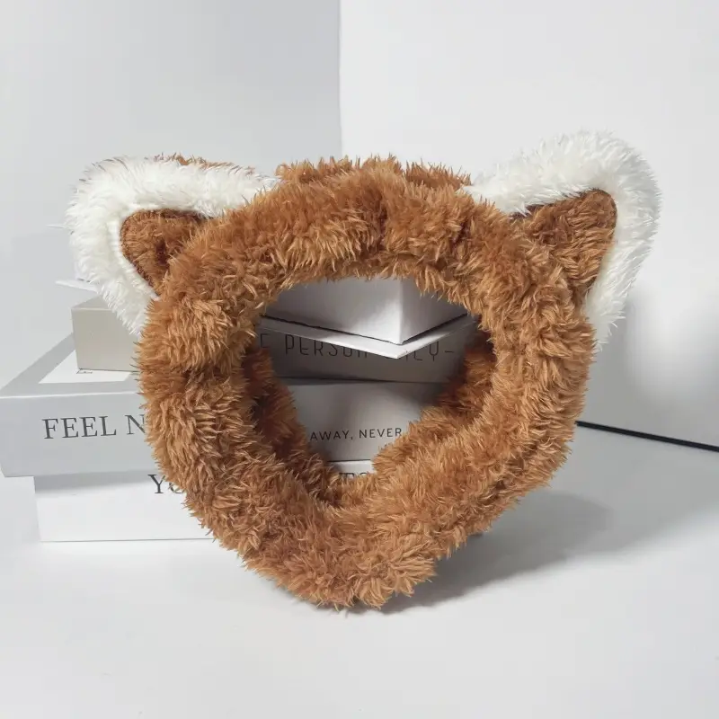 Plush Bear Hairband for Girls Pink Autumn Winter