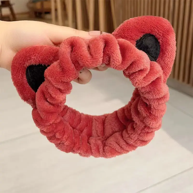 Plush Bear Hairband for Girls Pink Autumn Winter
