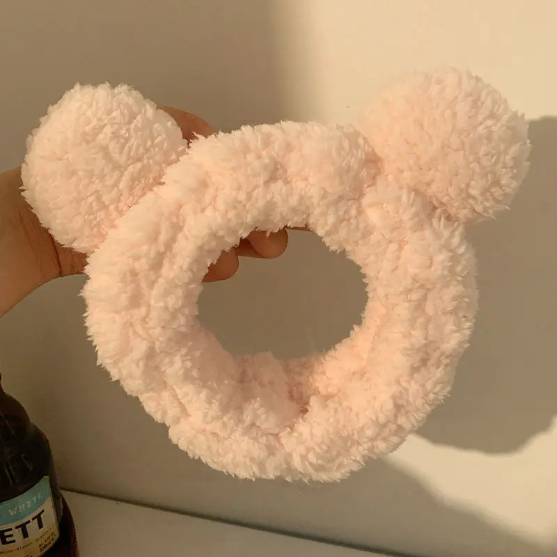 Plush Bear Hairband for Girls Pink Autumn Winter