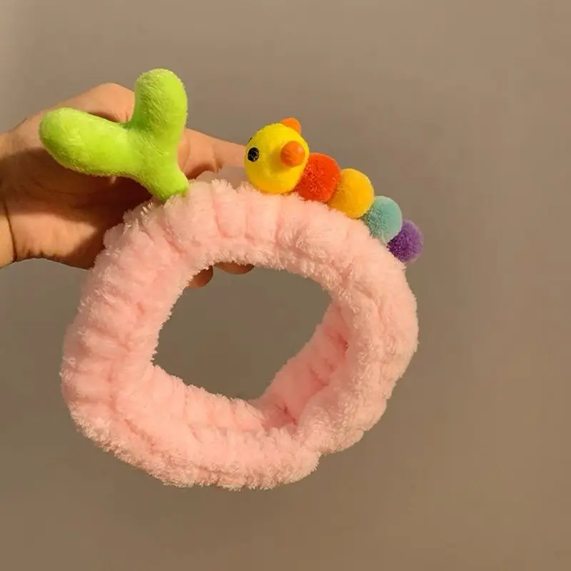 Plush Bear Hairband for Girls Pink Autumn Winter