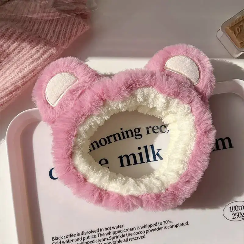 Plush Bear Hairband for Girls Pink Autumn Winter