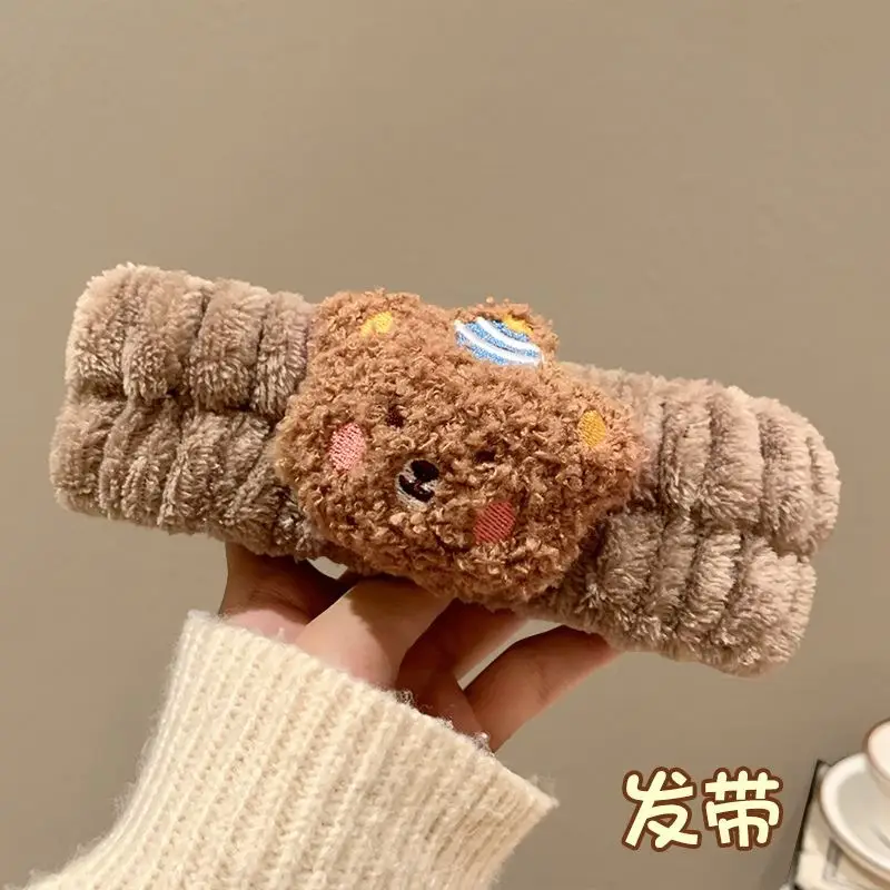 Plush Bear Hairband for Girls Pink Autumn Winter