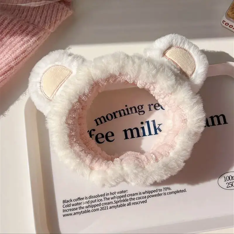 Plush Bear Hairband for Girls Pink Autumn Winter