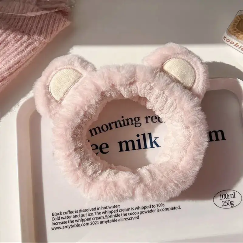 Plush Bear Hairband for Girls Pink Autumn Winter