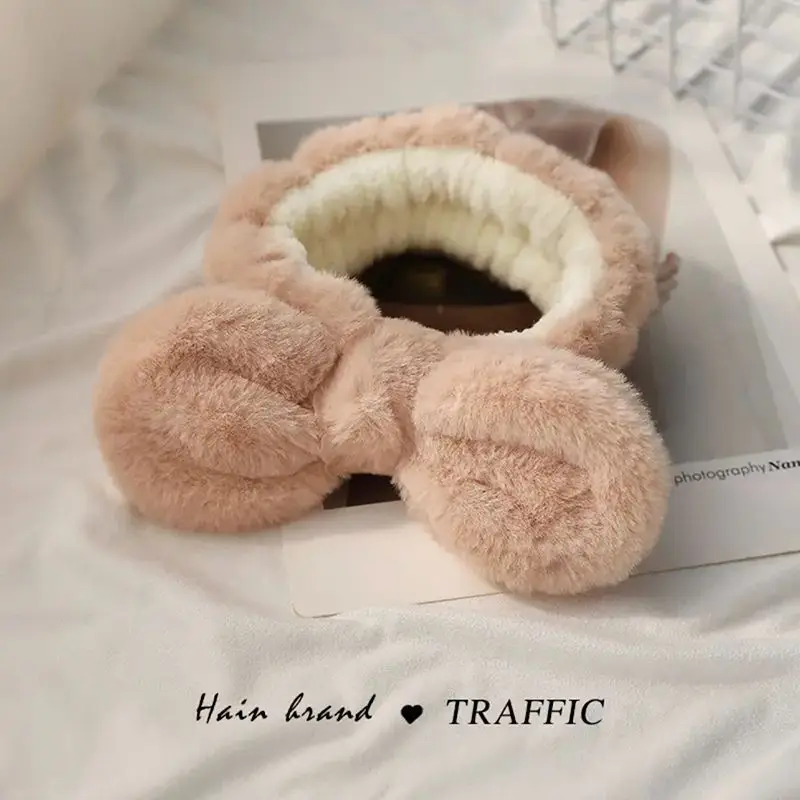 Plush Bear Hairband for Girls Pink Autumn Winter