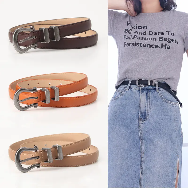 Women's Pink Leather Belt with Silver Buckle - Image 7