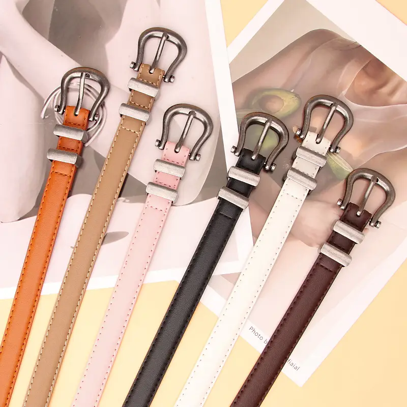 Women's Pink Leather Belt with Silver Buckle - Image 8