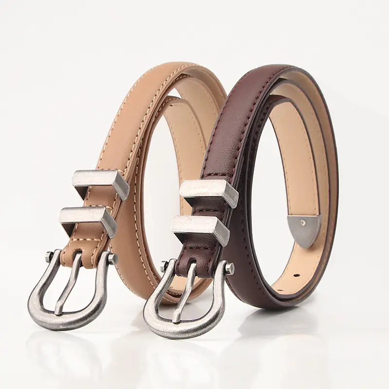 Women's Pink Leather Belt with Silver Buckle - Image 10