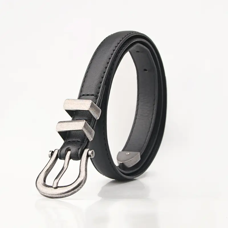 Women's Pink Leather Belt with Silver Buckle