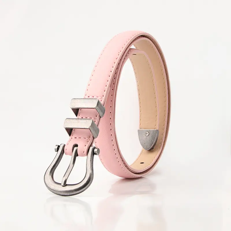 Women's Pink Leather Belt with Silver Buckle - Image 3