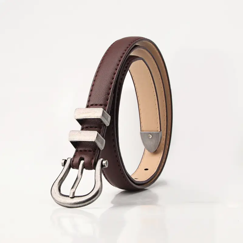 Women's Pink Leather Belt with Silver Buckle - Image 5