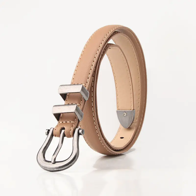 Women's Pink Leather Belt with Silver Buckle - Image 6