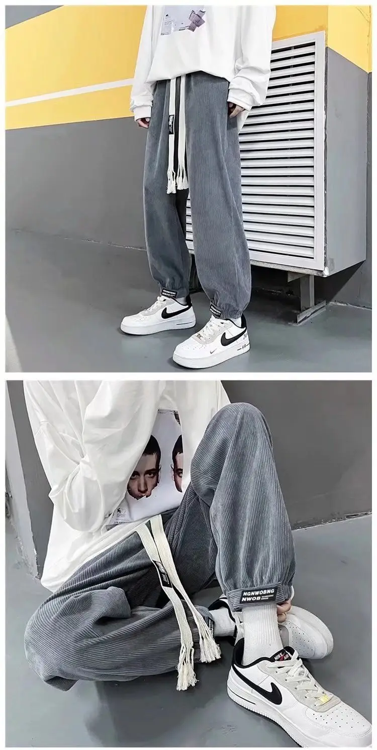 Men's Loose Ankle-Tied Velvet Sweatpants Multi Color — feature 2