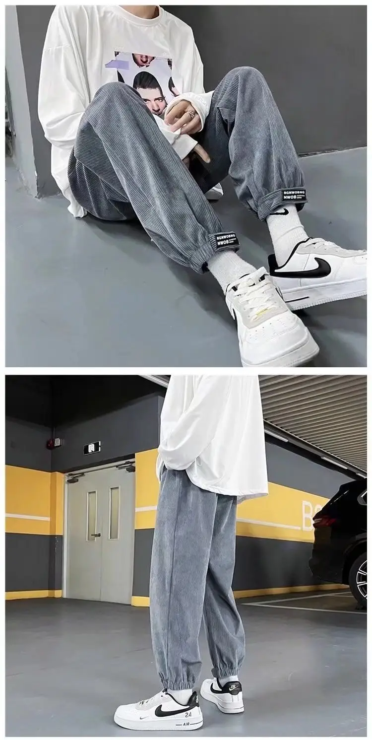 Men's Loose Ankle-Tied Velvet Sweatpants Multi Color — feature 4