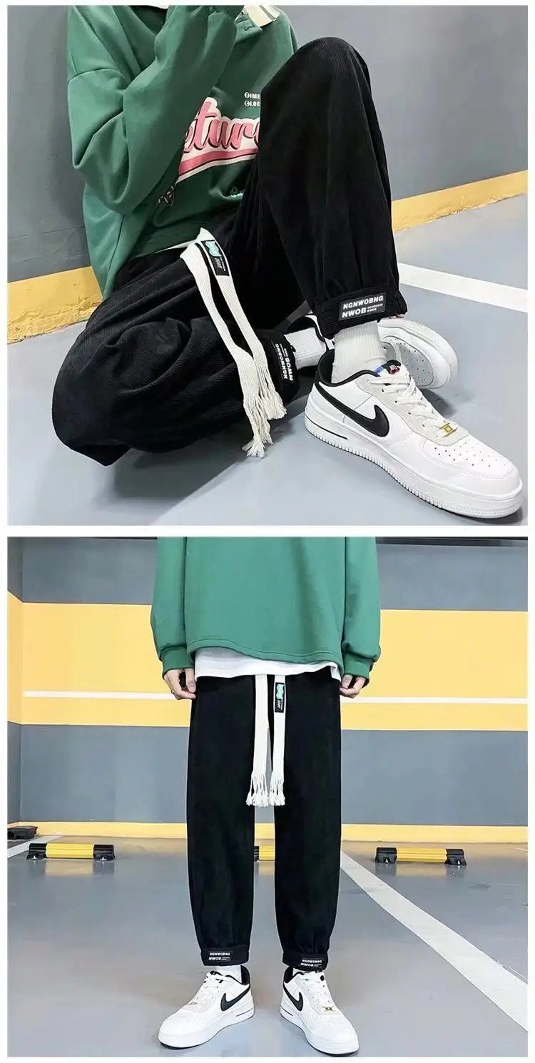 Men's Loose Ankle-Tied Velvet Sweatpants Multi Color — feature 5