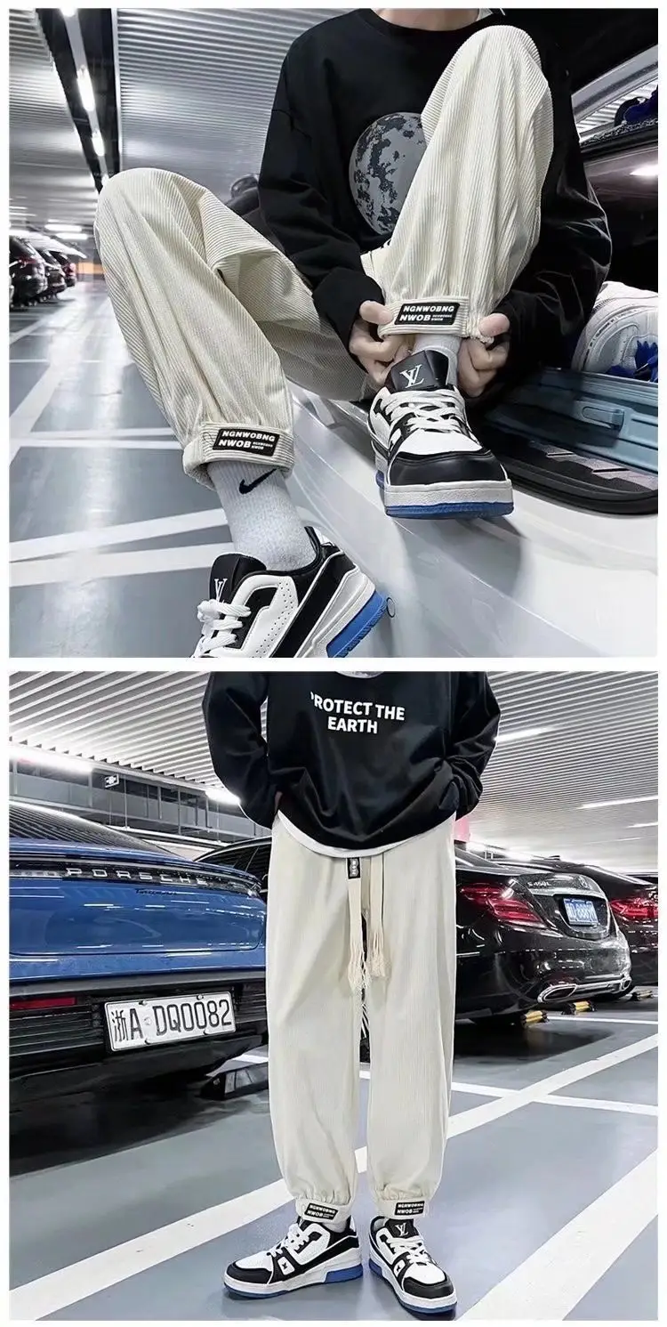 Men's Loose Ankle-Tied Velvet Sweatpants Multi Color — feature 8