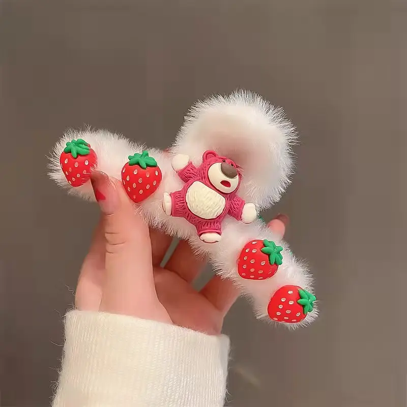 Plush Fur Hair Clip with Red Rose Design for Women - Image 13