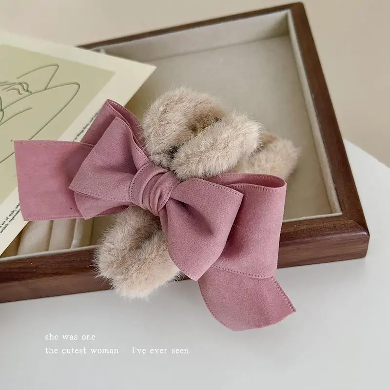 Plush Fur Hair Clip with Red Rose Design for Women - Image 19