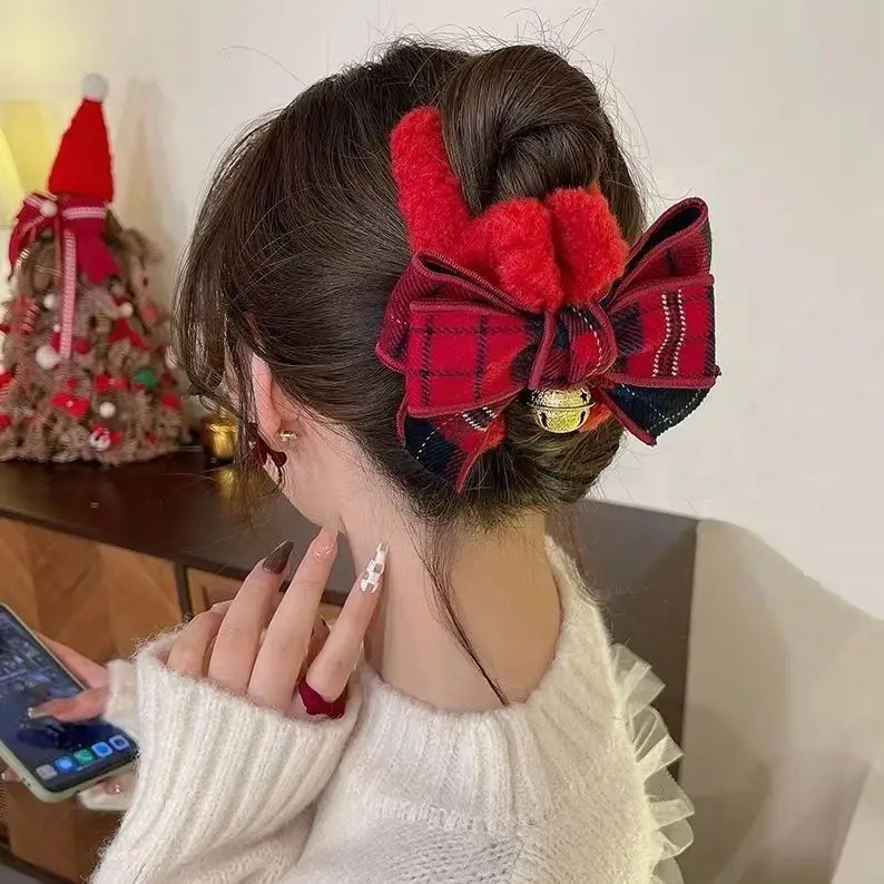 Plush Fur Hair Clip with Red Rose Design for Women - Image 33