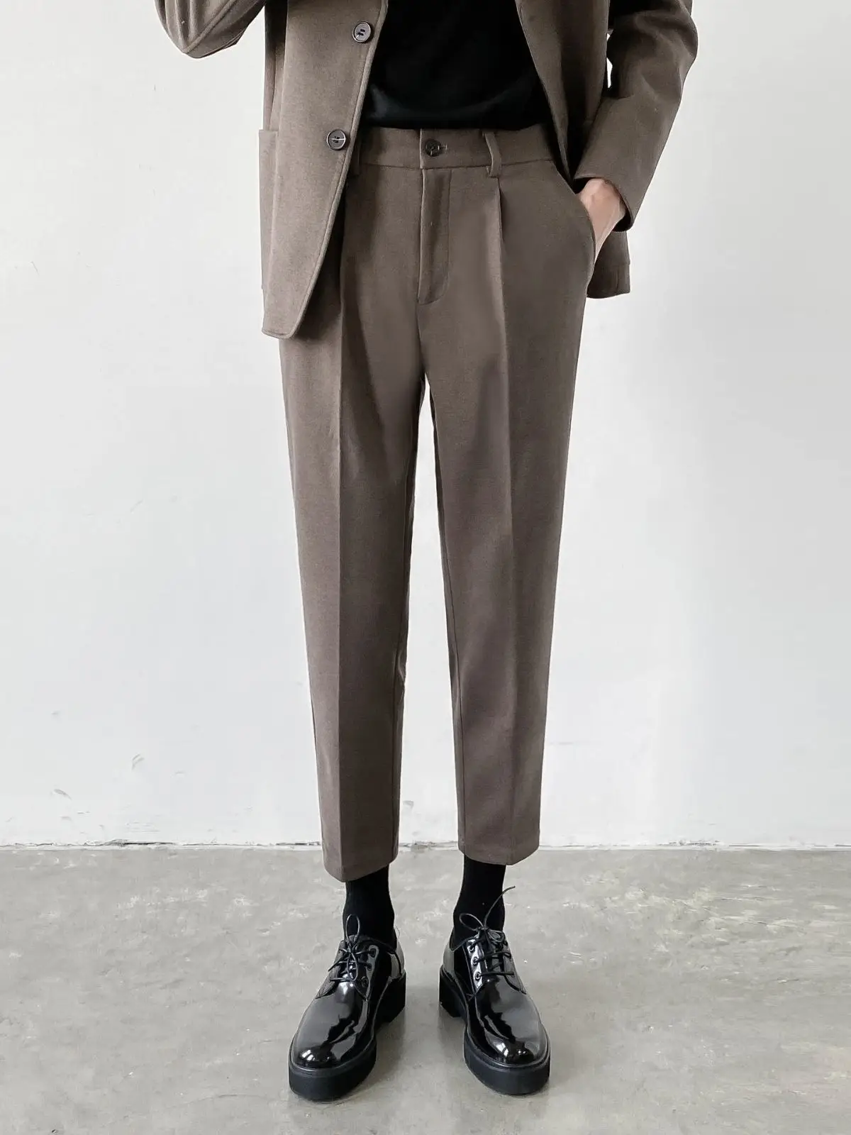 Men's Woolen Slim Fit Cropped Pants Grey - Image 5