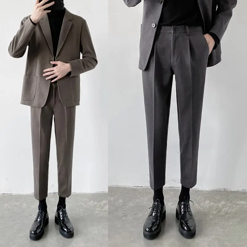 Men's Woolen Slim Fit Cropped Pants Grey — feature 2