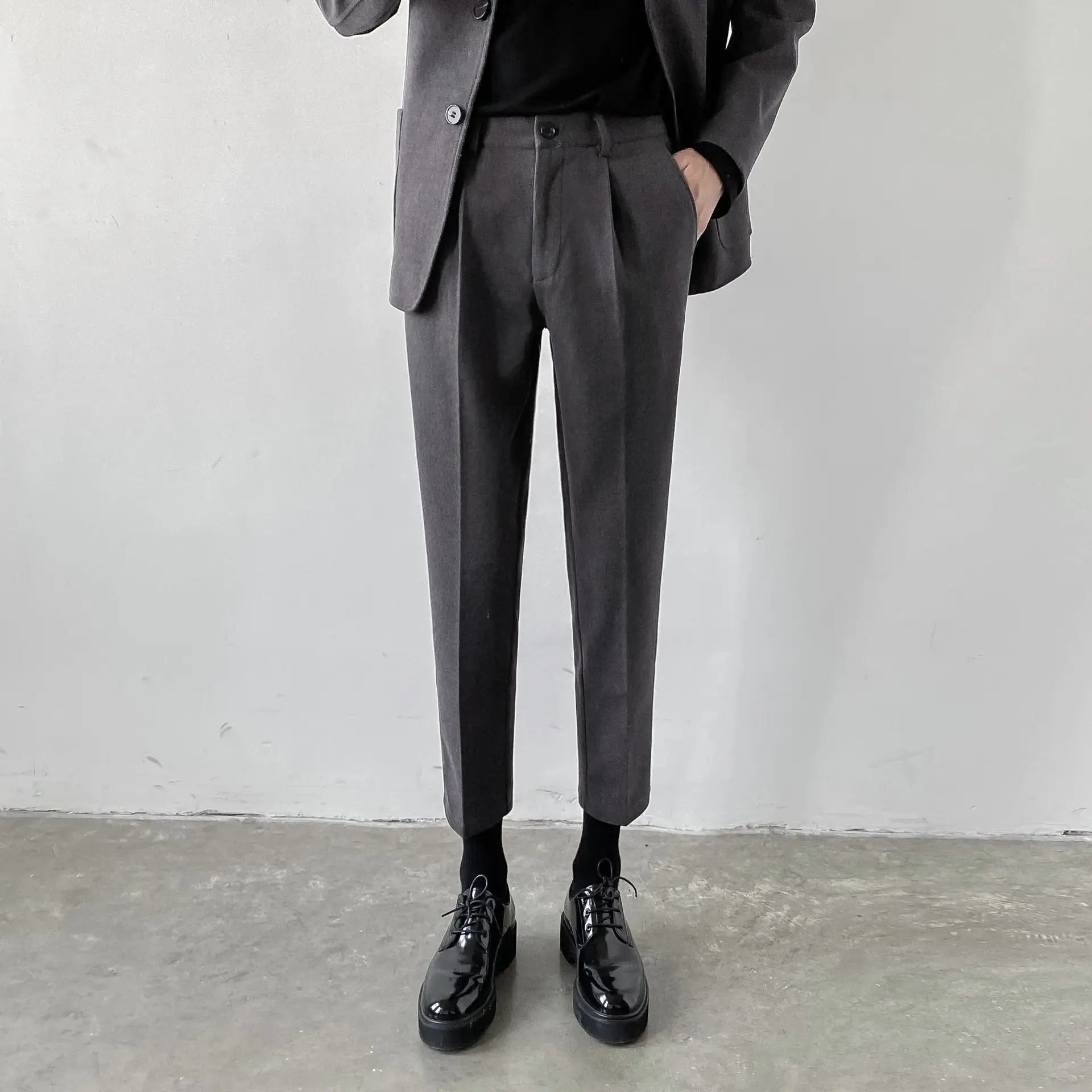 Men's Woolen Slim Fit Cropped Pants Grey — feature 3