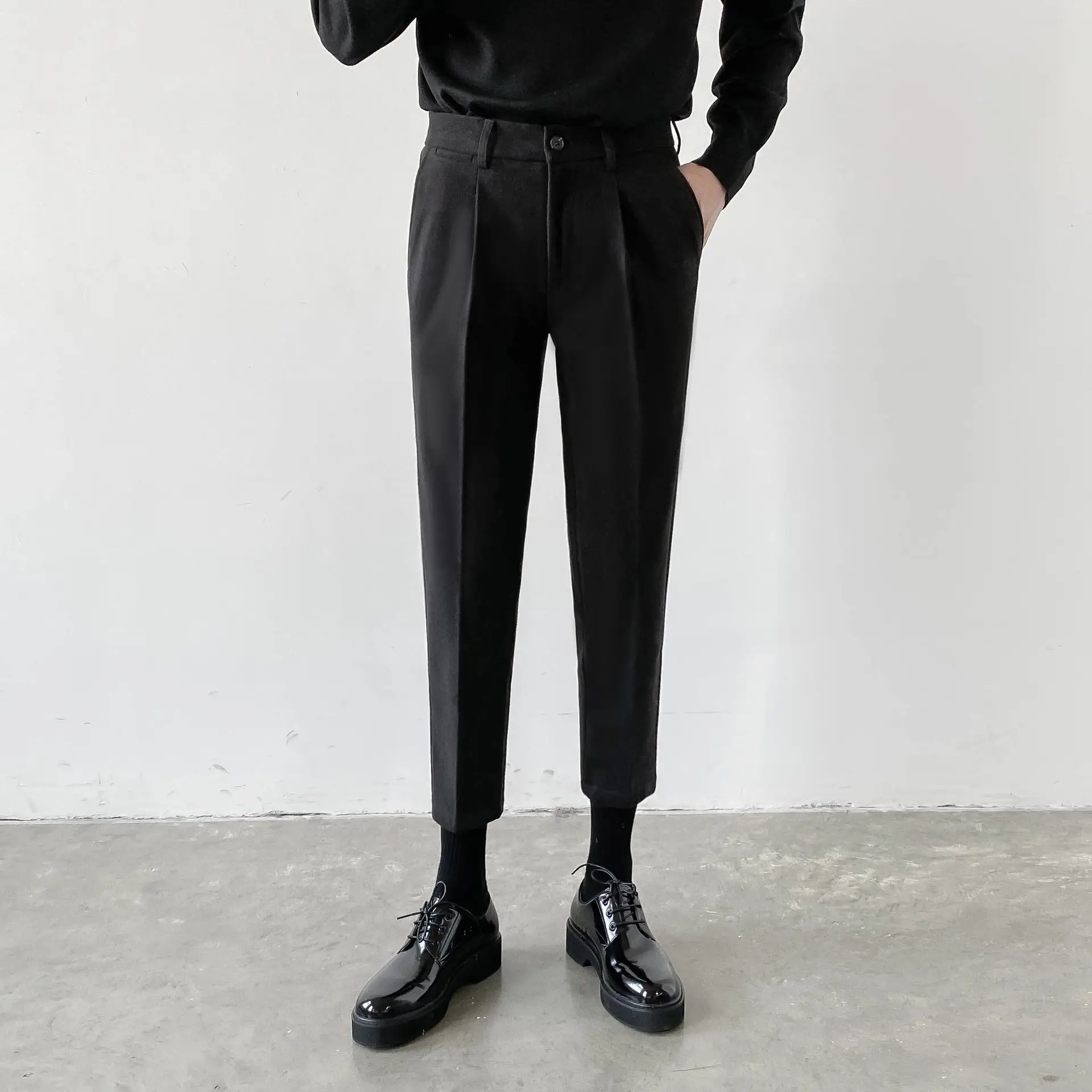 Men's Woolen Slim Fit Cropped Pants Grey — feature 4
