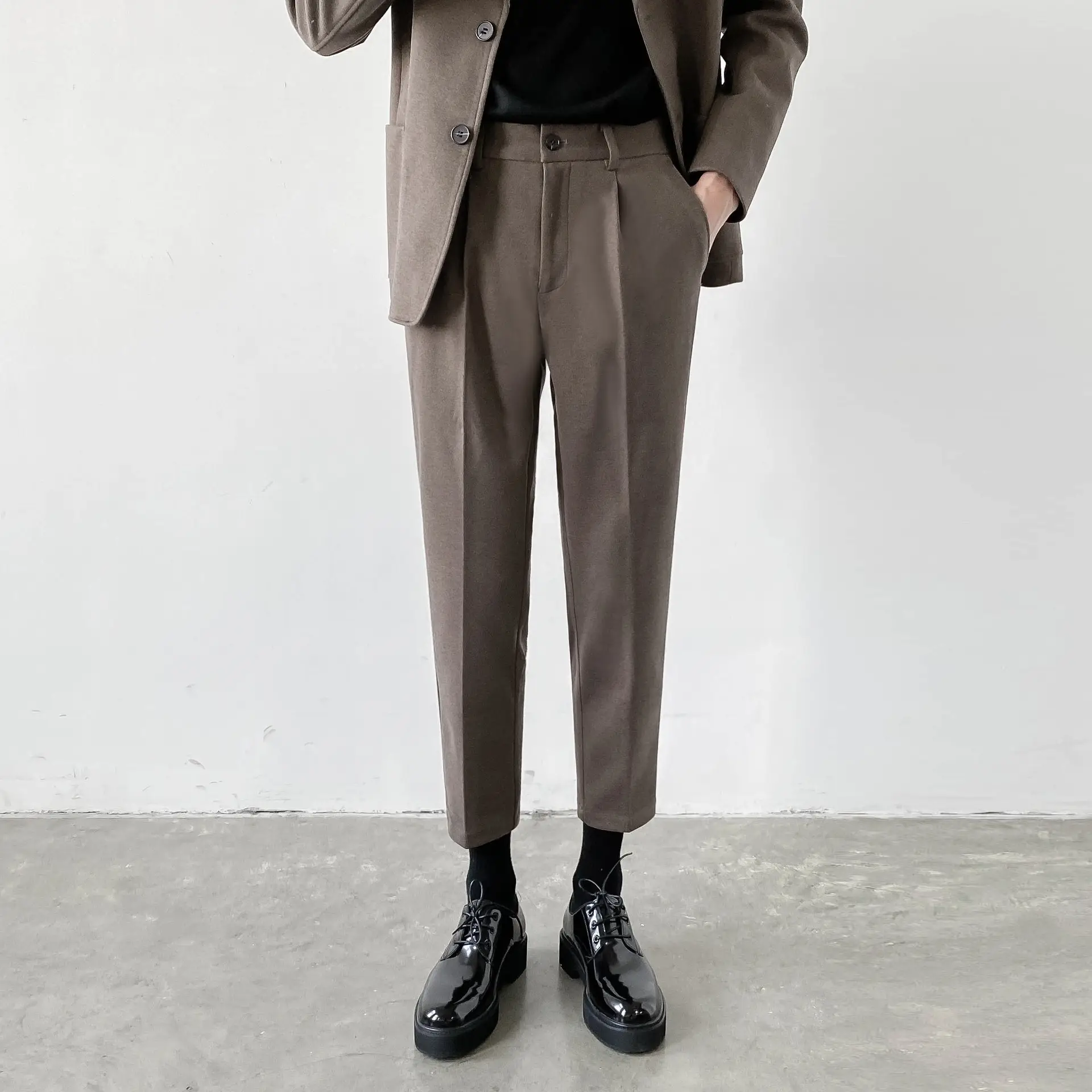 Men's Woolen Slim Fit Cropped Pants Grey - Image 3