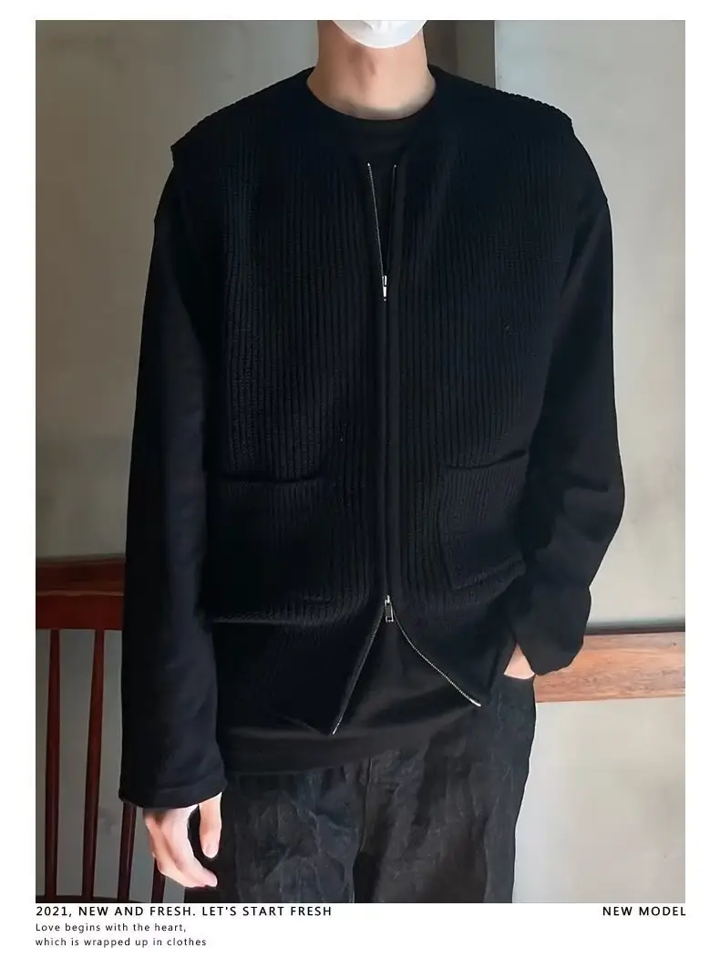 Men's Black Solid Cotton Crewneck Sweater Vest — feature 7