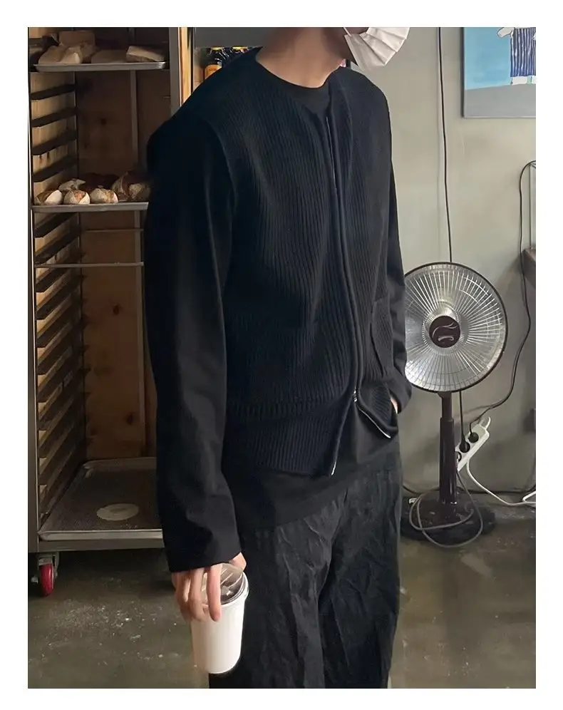 Men's Black Solid Cotton Crewneck Sweater Vest — feature 8