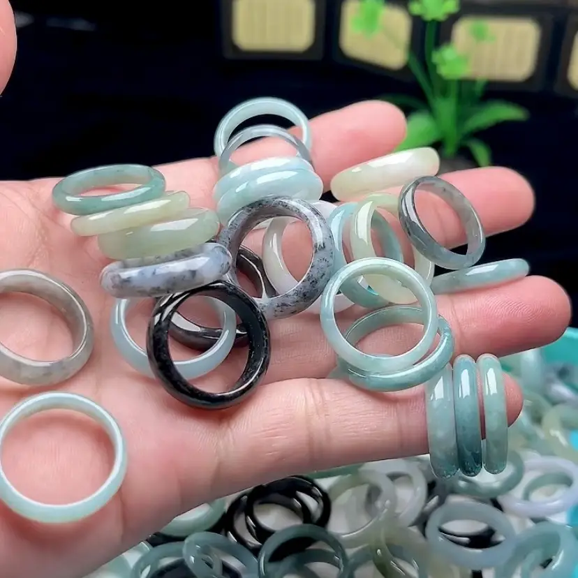 Icy Waxy Burmese Jade Ring with Hazardous Material - Image 3