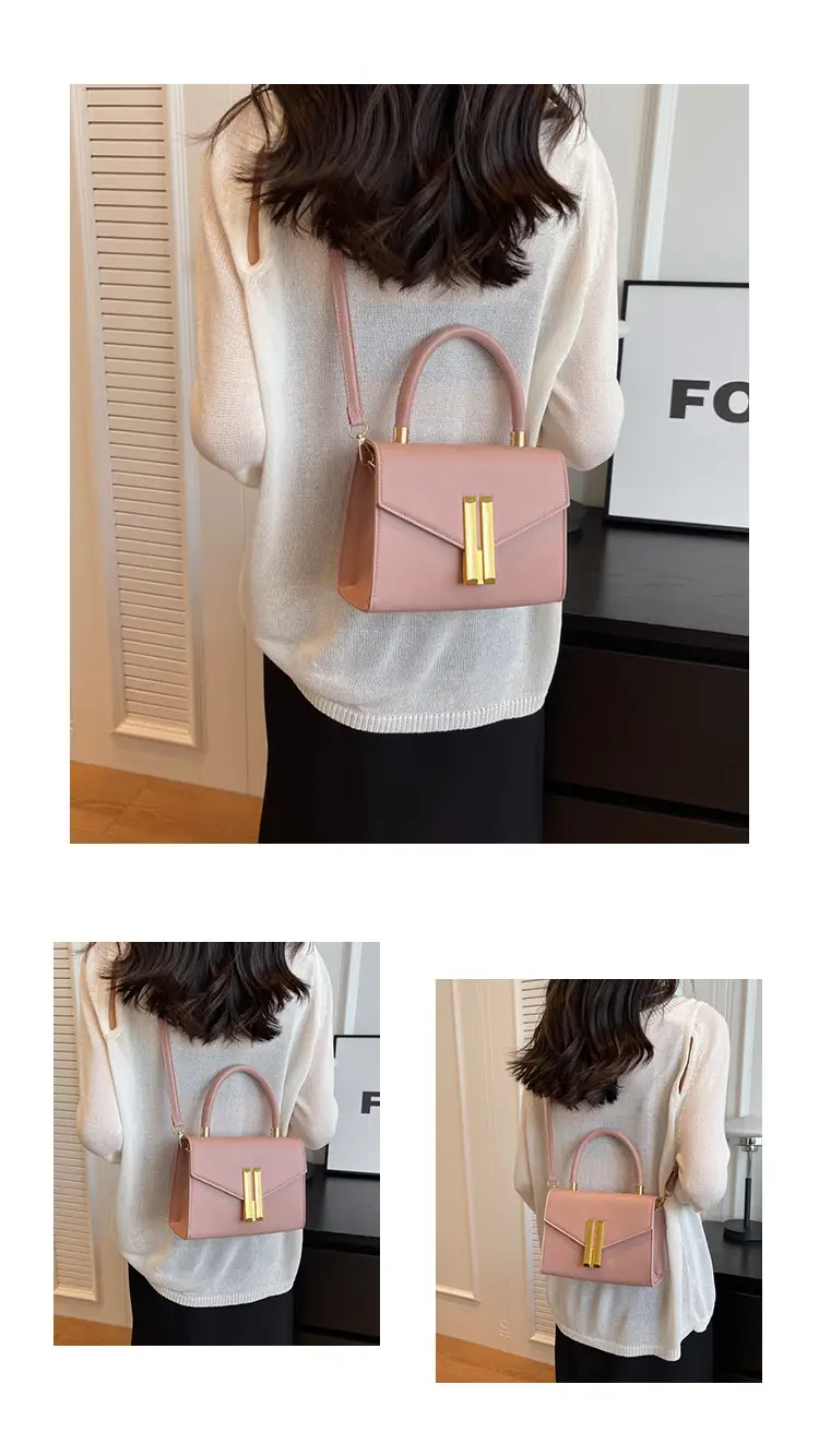 Pink Leather Shoulder Bag with Gold Clasp — feature 12