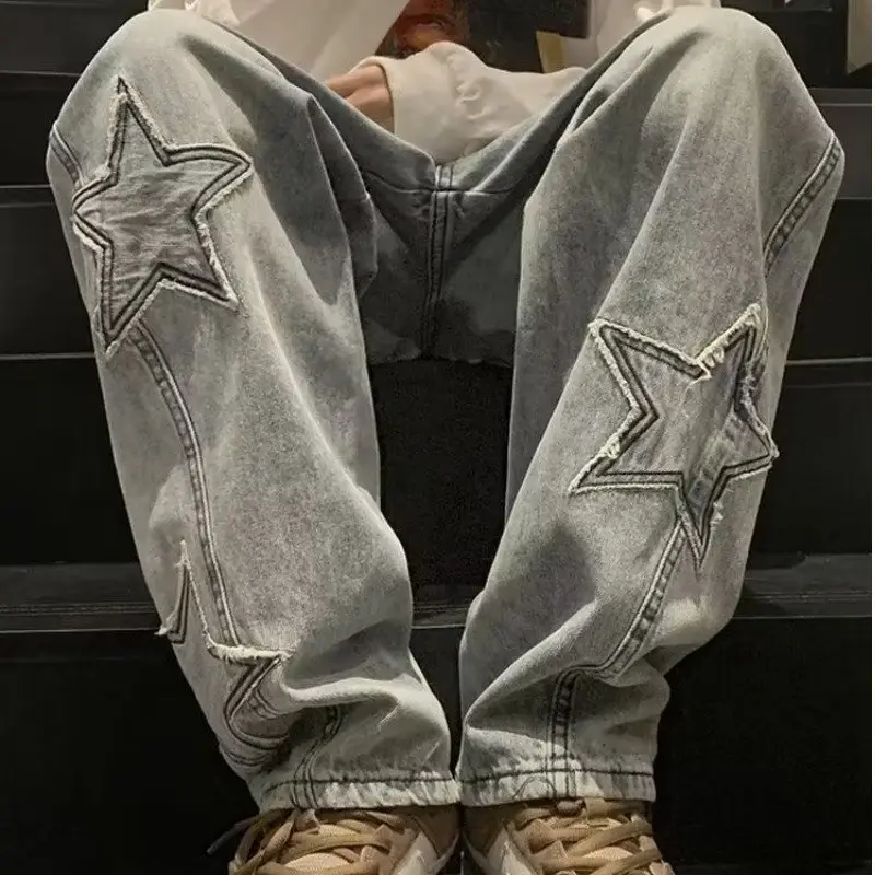 2023 Korean Star Patch Distressed Jeans Loose Slimming - Image 6