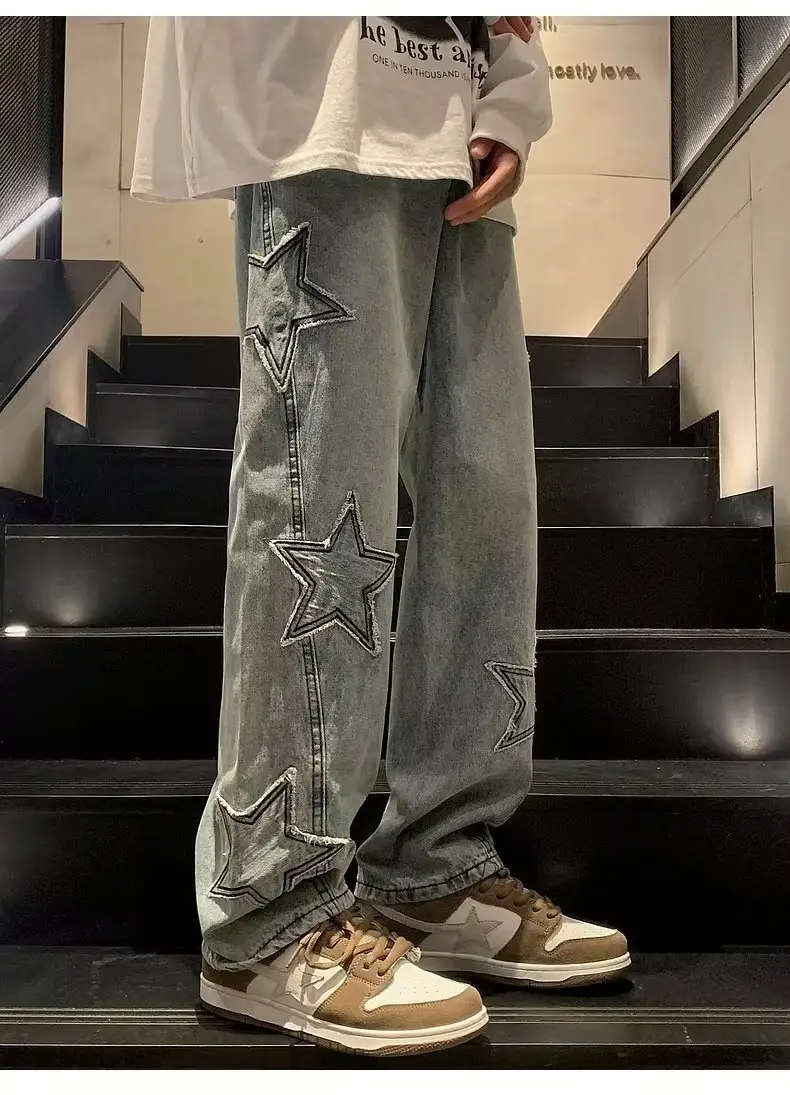 2023 Korean Star Patch Distressed Jeans Loose Slimming — feature 10