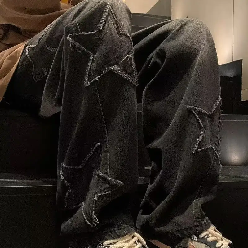2023 Korean Star Patch Distressed Jeans Loose Slimming — feature 13