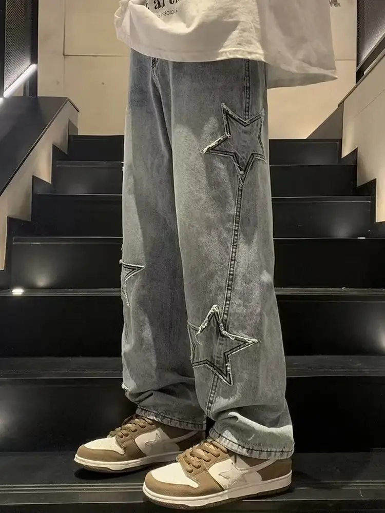 2023 Korean Star Patch Distressed Jeans Loose Slimming — feature 3