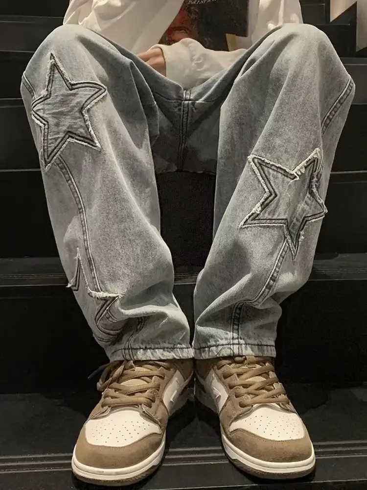 2023 Korean Star Patch Distressed Jeans Loose Slimming — feature 4