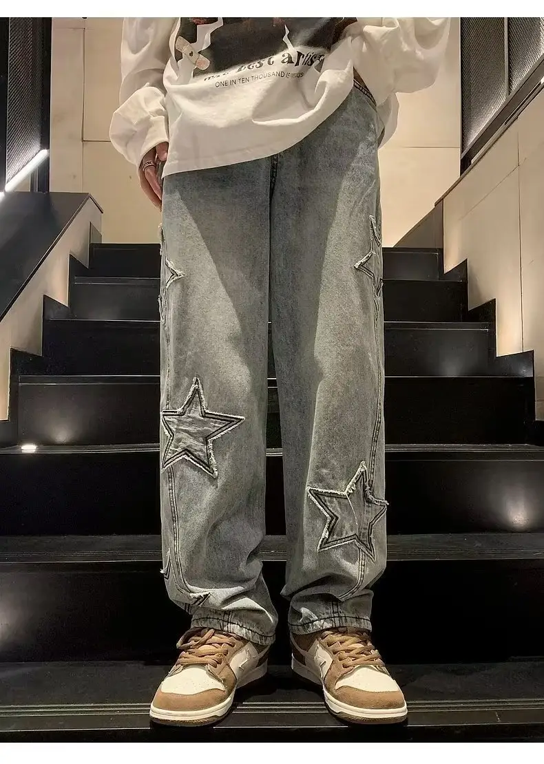 2023 Korean Star Patch Distressed Jeans Loose Slimming — feature 9