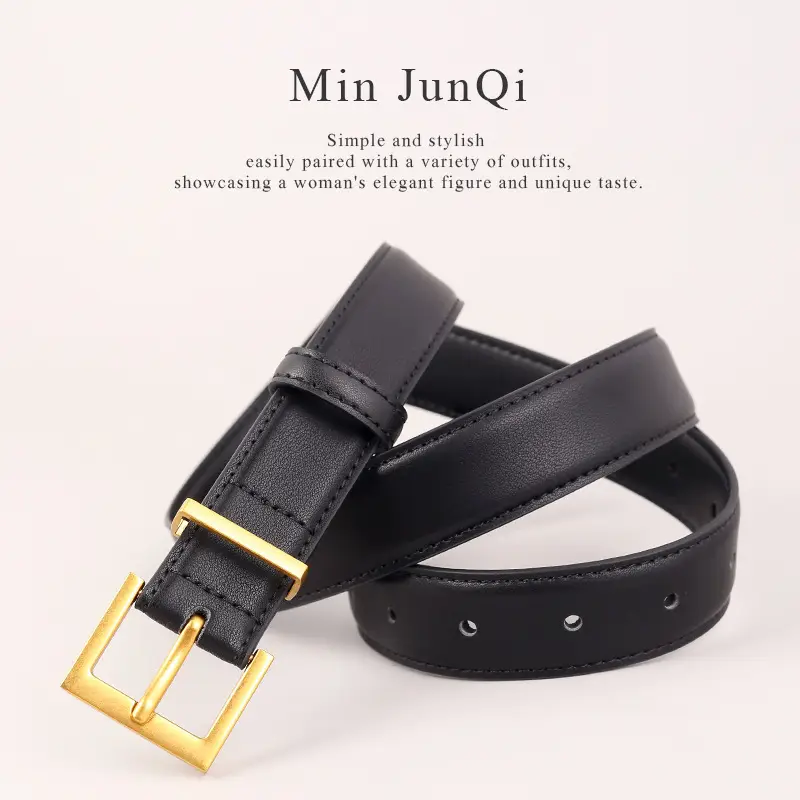 Women's Brown Genuine Leather Belt with Gold Buckle - Image 4