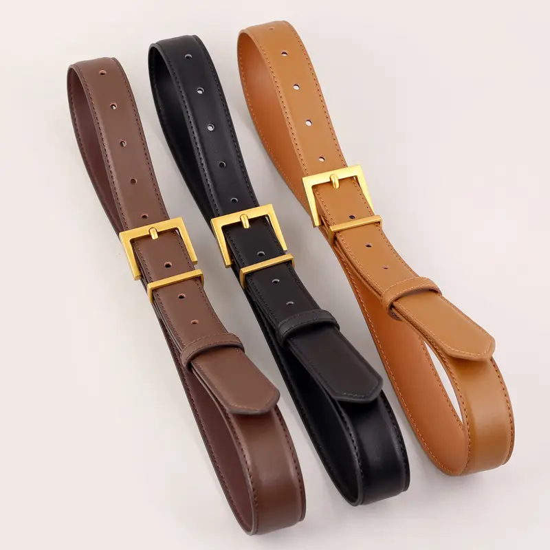 Women's Brown Genuine Leather Belt with Gold Buckle - Image 5